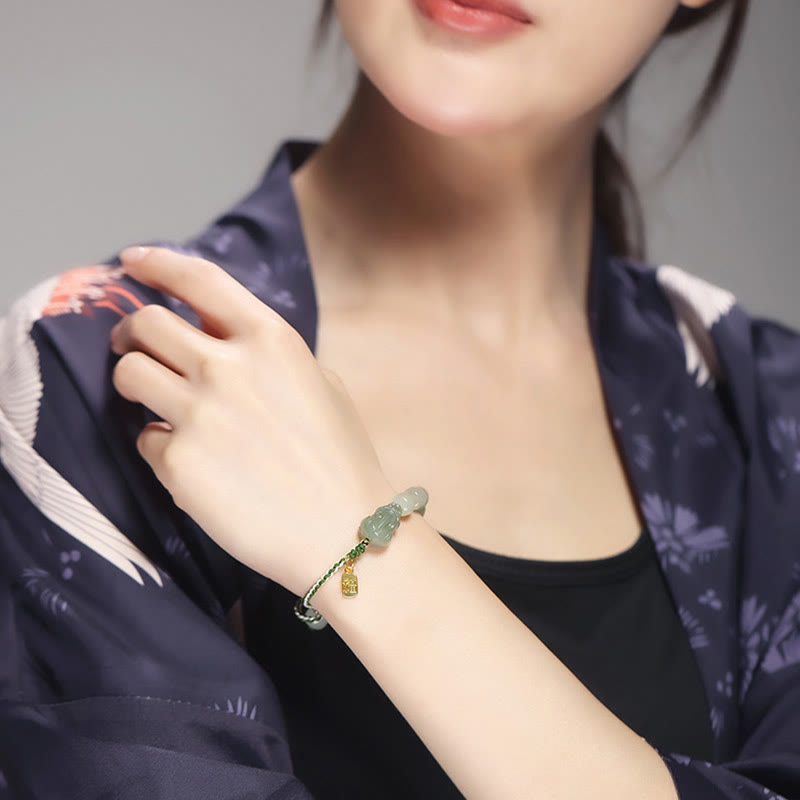 EverestArtstudios Natural Hetian Jade PiXiu Luck Fu Character String Bracelet