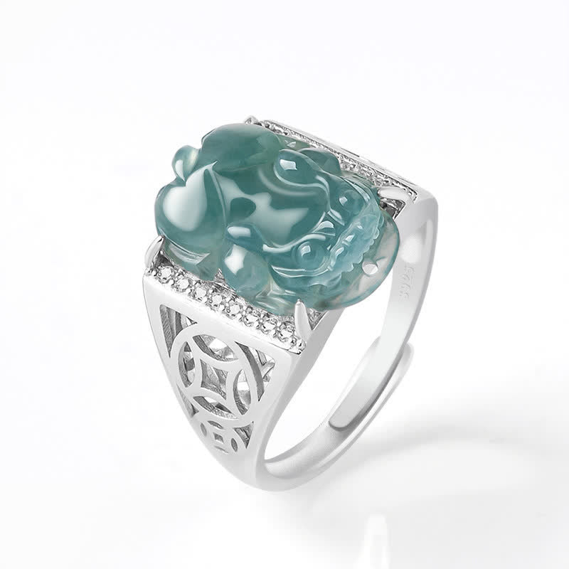 EverestArtstudios 925 Sterling Silver Fengshui Wealth Prosperity Jade PiXiu Luck Ring