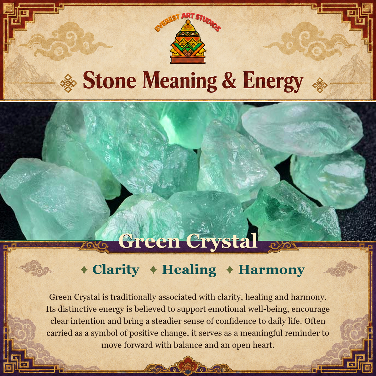 Everest Art Studios Green Crystal stone meaning and energy