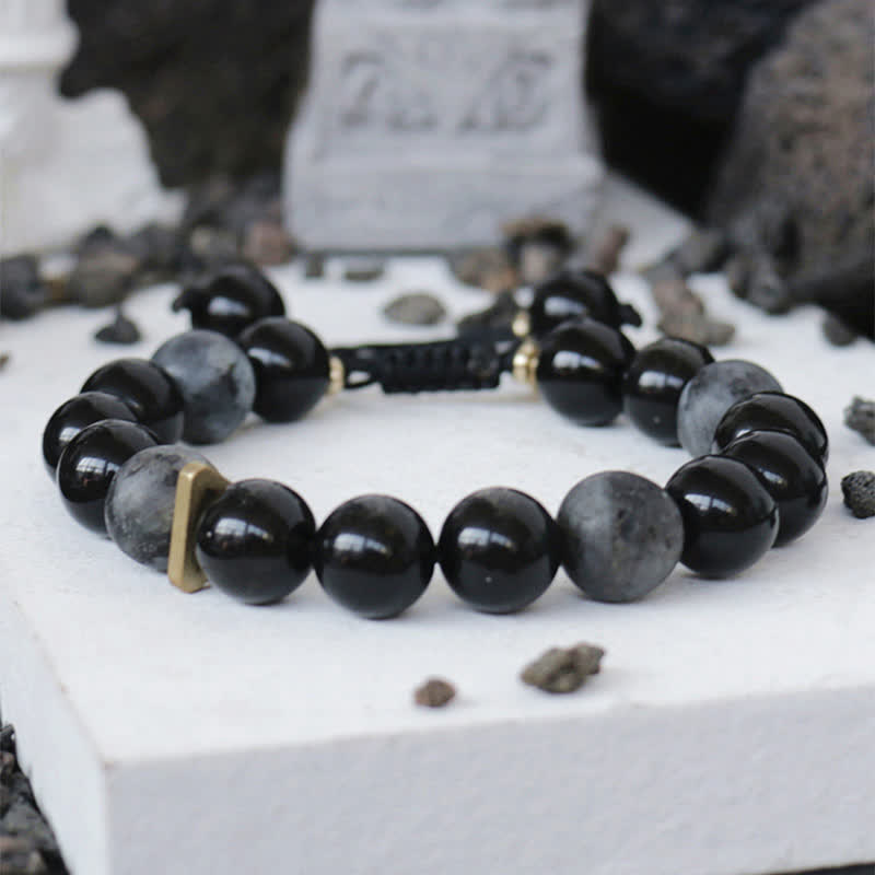 EverestArtstudios Black Obsidian Black Glitter Stone Purification Bracelet