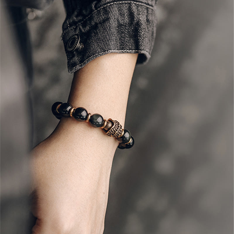 EverestArtstudios Rainbow Obsidian Copper Love Healing Bracelet