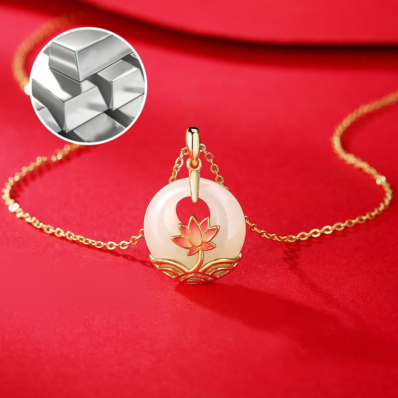 EverestArtstudios 925 Sterling Silver Hetian White Jade Lotus Flower Blessing Necklace Pendant