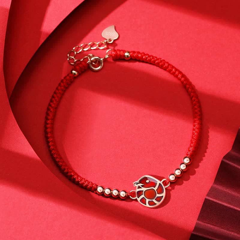 EverestArtStudios 925 Sterling Silver Chinese Zodiac Luck Faith Discolor Red String Bracelet