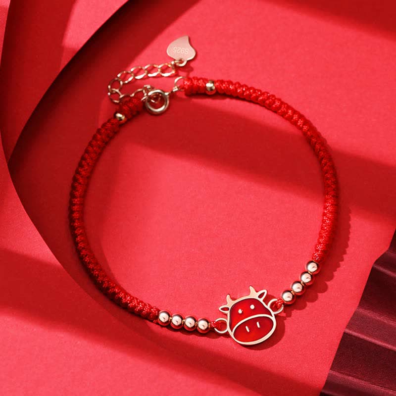 EverestArtStudios 925 Sterling Silver Chinese Zodiac Luck Faith Discolor Red String Bracelet