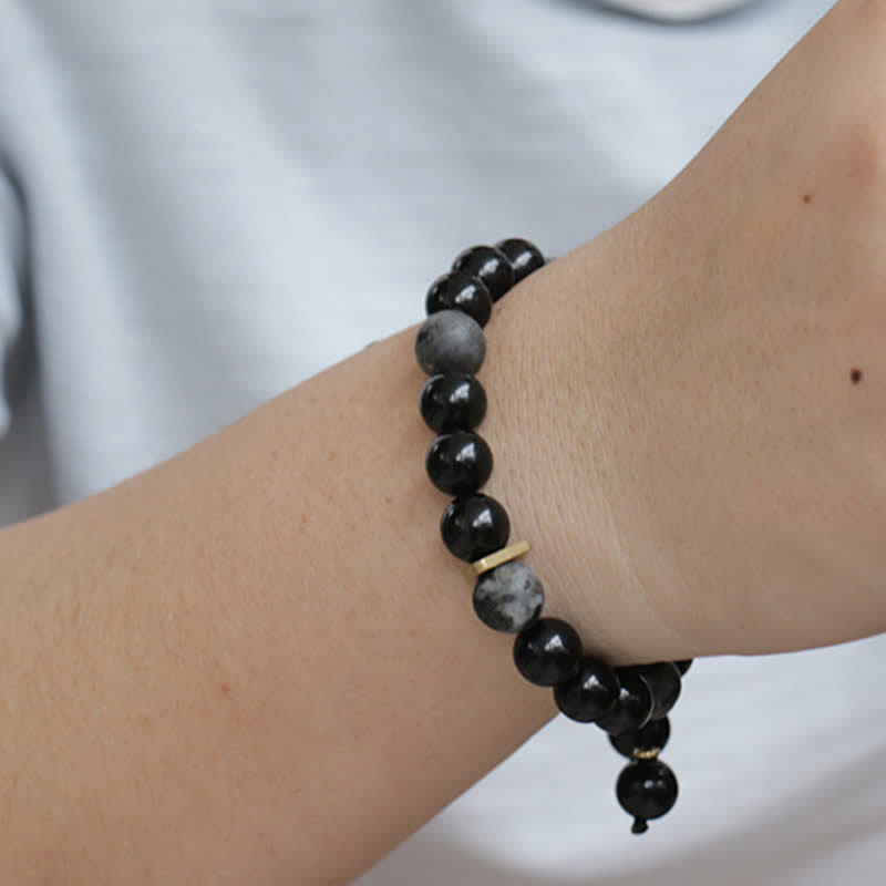 EverestArtstudios Black Obsidian Black Glitter Stone Purification Bracelet