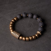 EverestArtstudios Lava Rock Stone Rainbow Obsidian Brass Support Healing Bracelet