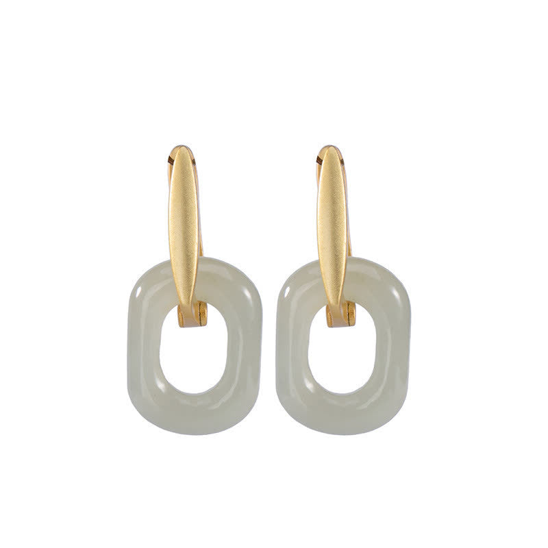 EverestArtstudios 925 Sterling Silver Round White Jade Happiness Blessing Earrings