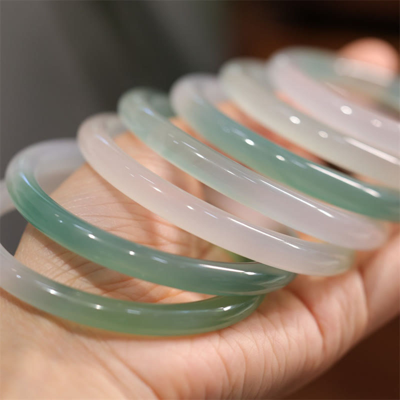 EverestArtstudios Natural White And Green Chalcedony Agate Positive Cuff Bracelet Bangle