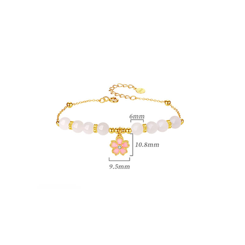 EverestArtstudios 925 Sterling Silver Hetian White Jade Cherry Blossom Protection Bracelet
