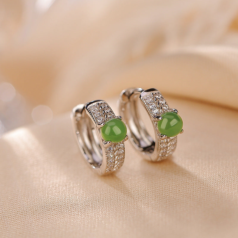 EverestArtstudios 925 Sterling Silver Round Cyan Jade Success Stud Earrings