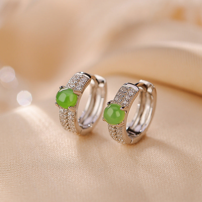EverestArtstudios 925 Sterling Silver Round Cyan Jade Success Stud Earrings