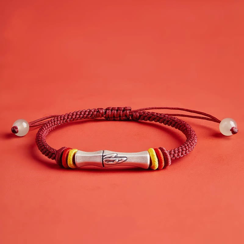 EverestArtstudios 999 Sterling Silver Red String Bamboo Enlightenment Bracelet