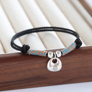 EverestArtStudios Handcrafted 925 Sterling Silver Fu Character Safe And Well Prosperity Braided Bracelet
