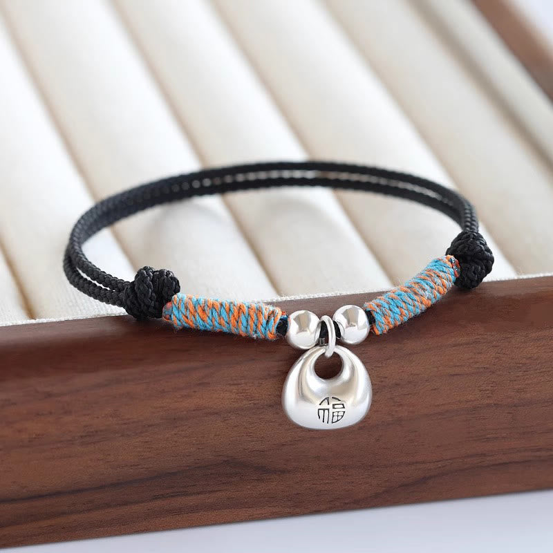 EverestArtStudios Handcrafted 925 Sterling Silver Fu Character Safe And Well Prosperity Braided Bracelet