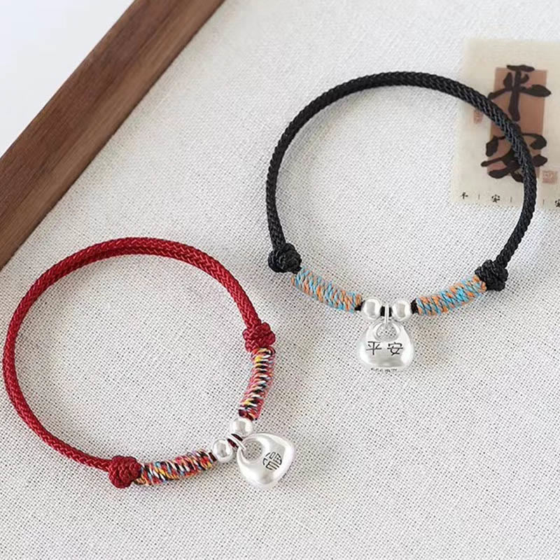 EverestArtStudios Handcrafted 925 Sterling Silver Fu Character Safe And Well Prosperity Braided Bracelet