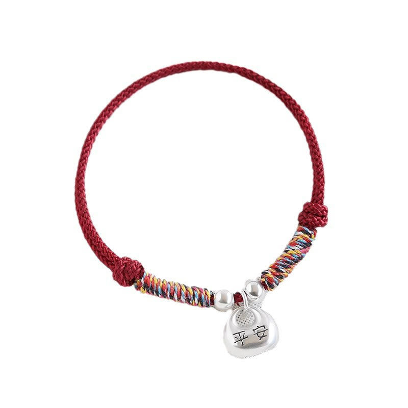 EverestArtStudios Handcrafted 925 Sterling Silver Fu Character Safe And Well Prosperity Braided Bracelet