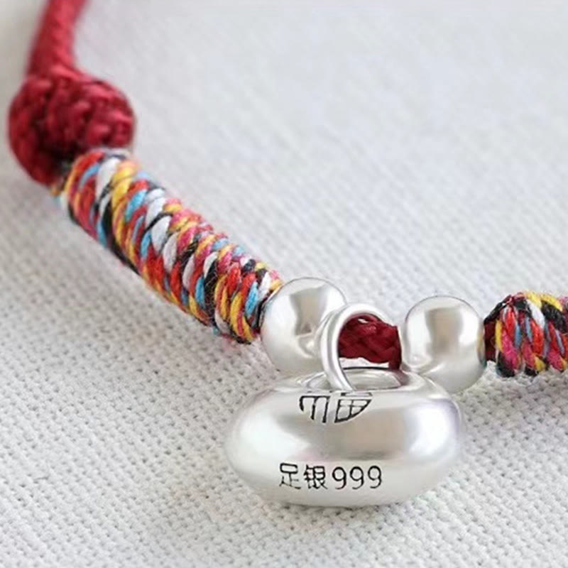 EverestArtStudios Handcrafted 925 Sterling Silver Fu Character Safe And Well Prosperity Braided Bracelet