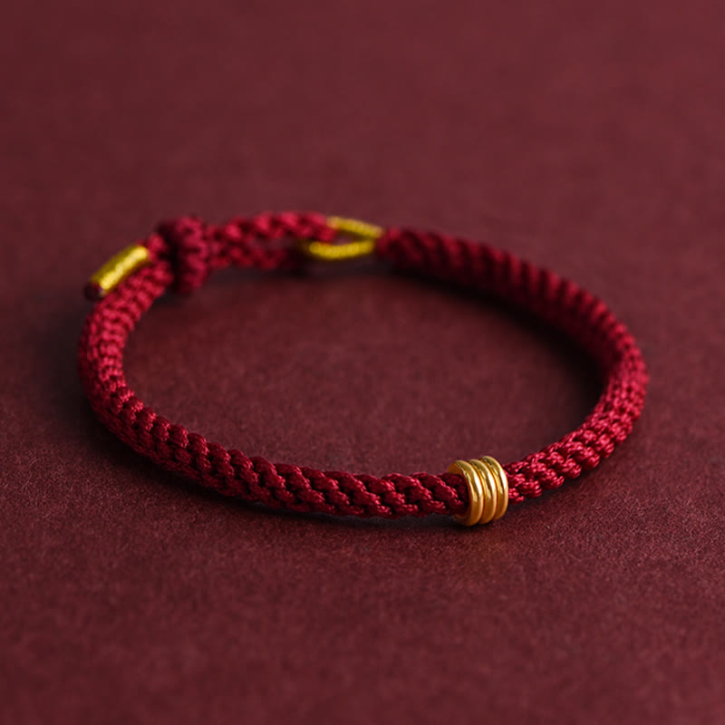 EverestArtStudios 999 Gold Triple Ring Design Handmade Connection Braided Rope Bracelet