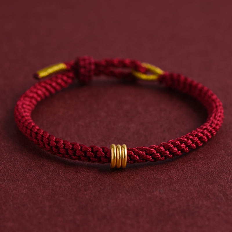 EverestArtStudios 999 Gold Triple Ring Design Handmade Connection Braided Rope Bracelet