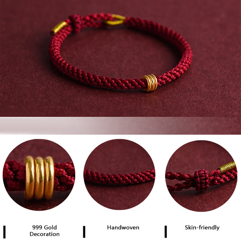 EverestArtStudios 999 Gold Triple Ring Design Handmade Connection Braided Rope Bracelet