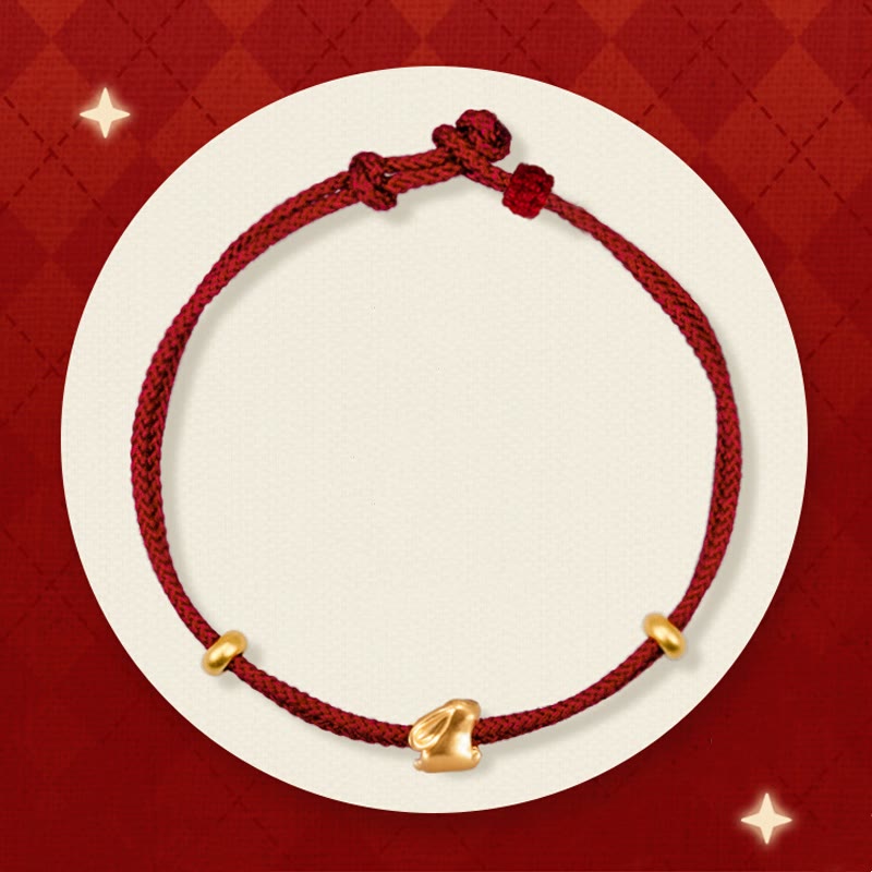 EverestArtStudios 999 Gold Small Lucky Rabbit Osmanthus Design Handmade Fortune Braided Cord Bracelet