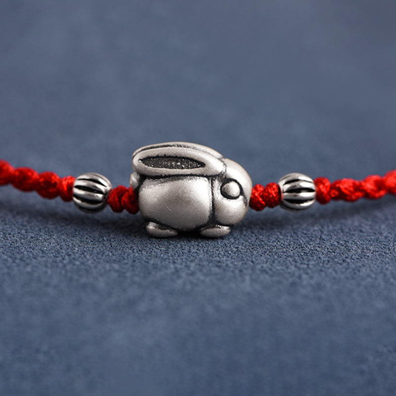 EverestArtStudios Handmade 999 Sterling Silver Rabbit Luck Rope Bracelet Anklet