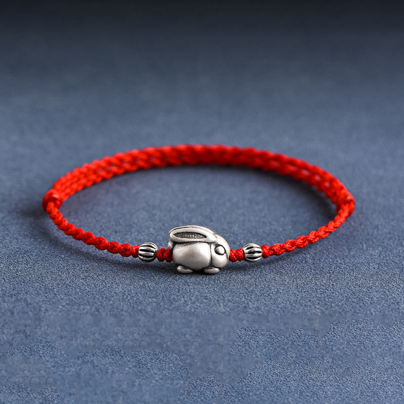 EverestArtStudios Handmade 999 Sterling Silver Rabbit Luck Rope Bracelet Anklet