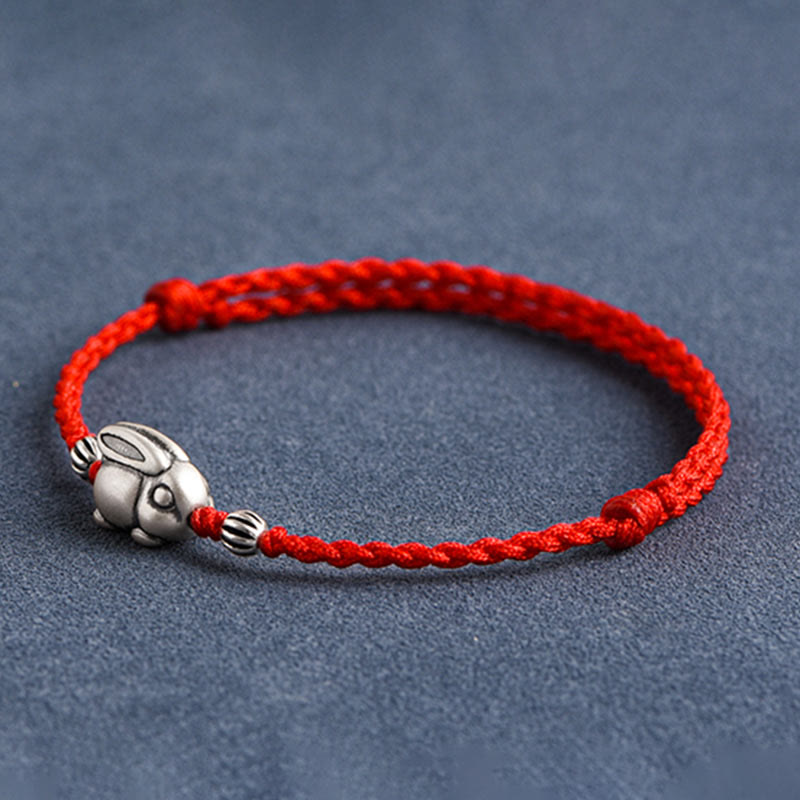 EverestArtStudios Handmade 999 Sterling Silver Rabbit Luck Rope Bracelet Anklet