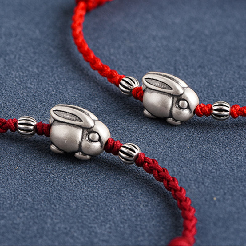 EverestArtStudios Handmade 999 Sterling Silver Rabbit Luck Rope Bracelet Anklet