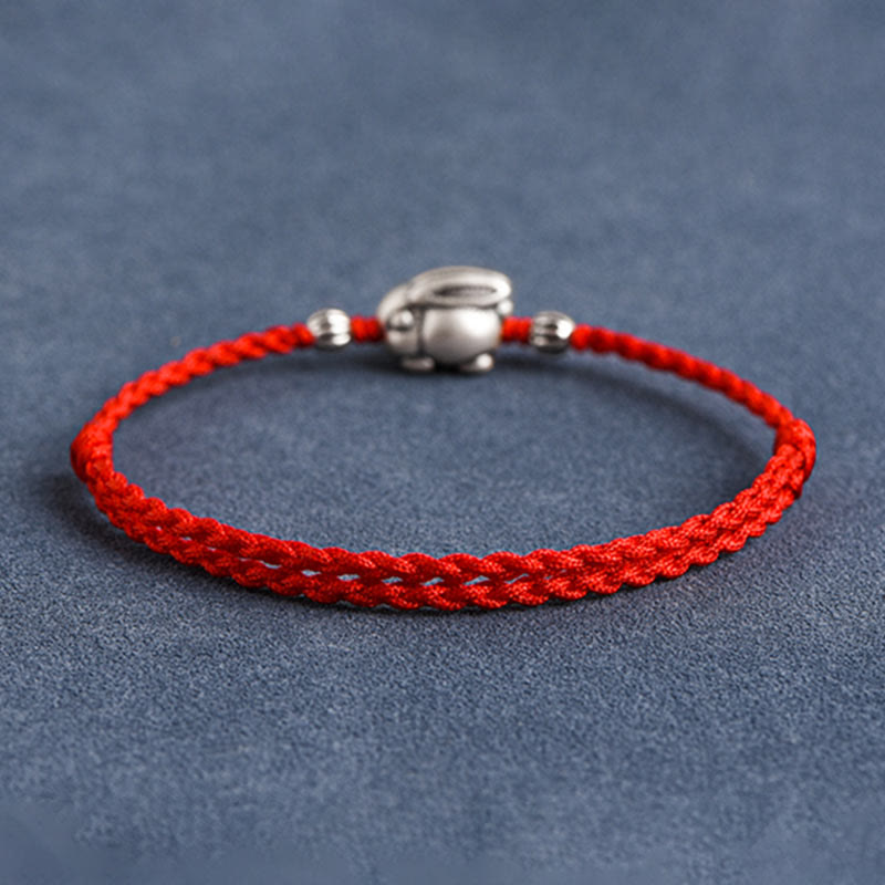 EverestArtStudios Handmade 999 Sterling Silver Rabbit Luck Rope Bracelet Anklet