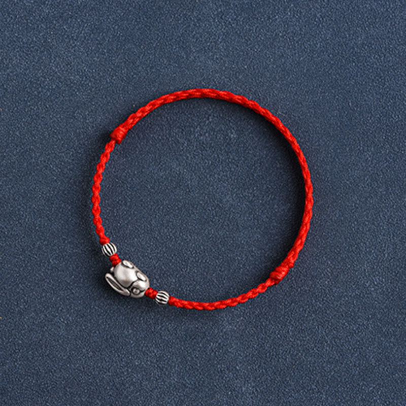 EverestArtStudios Handmade 999 Sterling Silver Rabbit Luck Rope Bracelet Anklet