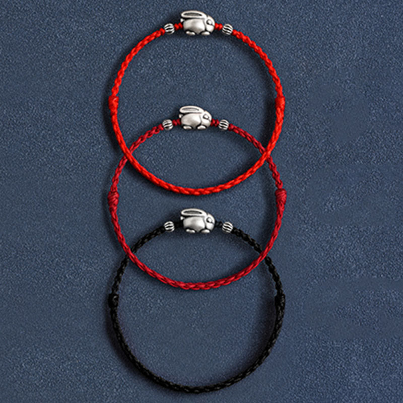 EverestArtStudios Handmade 999 Sterling Silver Rabbit Luck Rope Bracelet Anklet