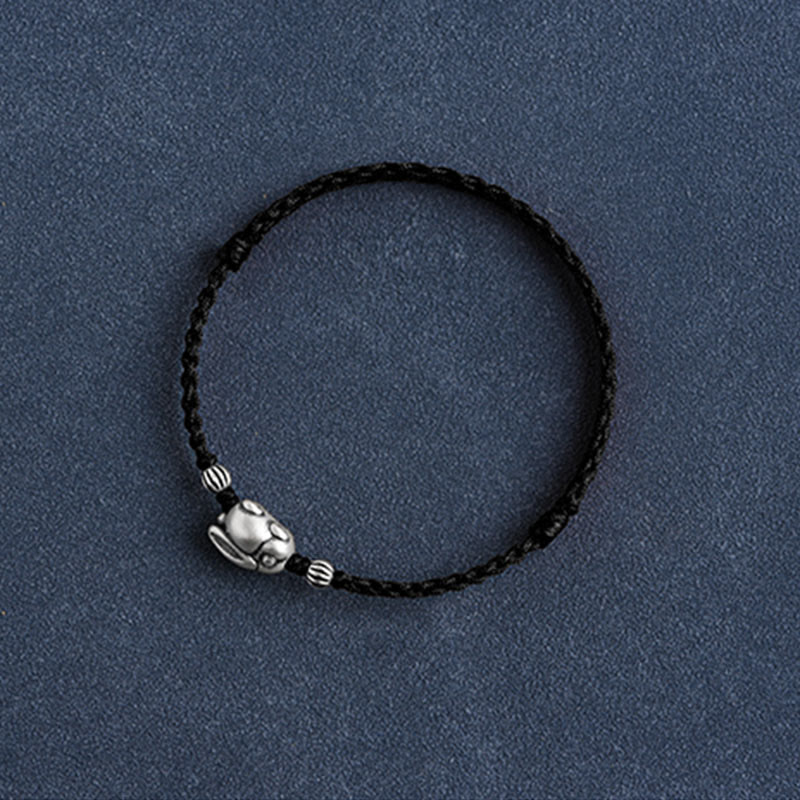 EverestArtStudios Handmade 999 Sterling Silver Rabbit Luck Rope Bracelet Anklet