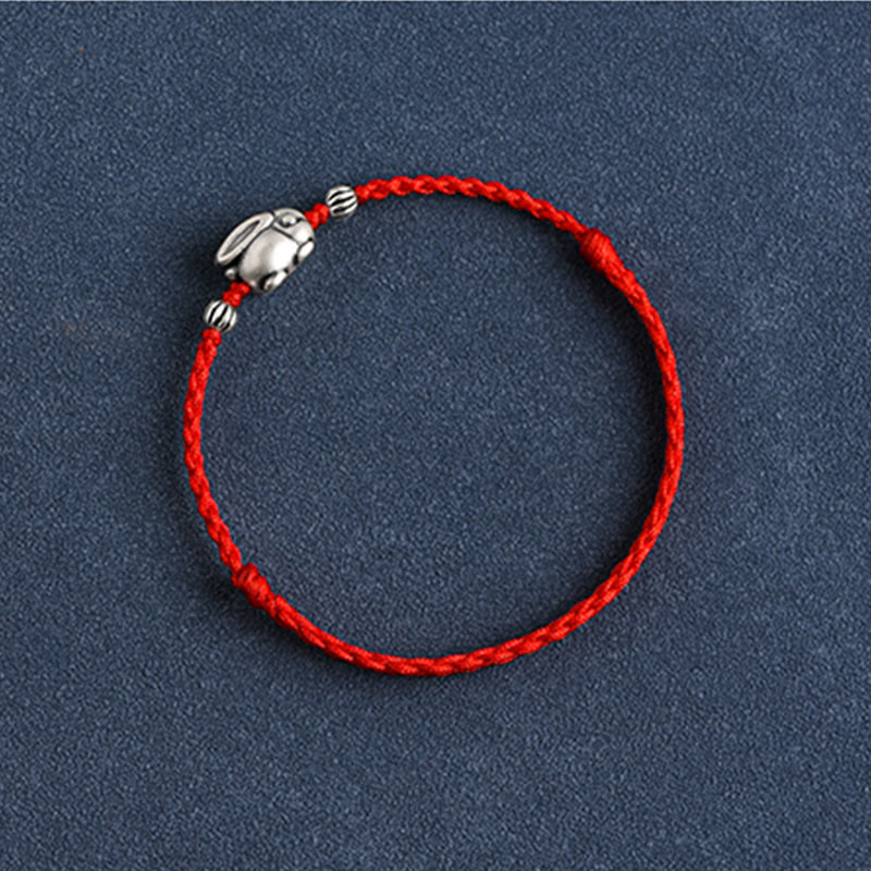 EverestArtStudios Handmade 999 Sterling Silver Rabbit Luck Rope Bracelet Anklet