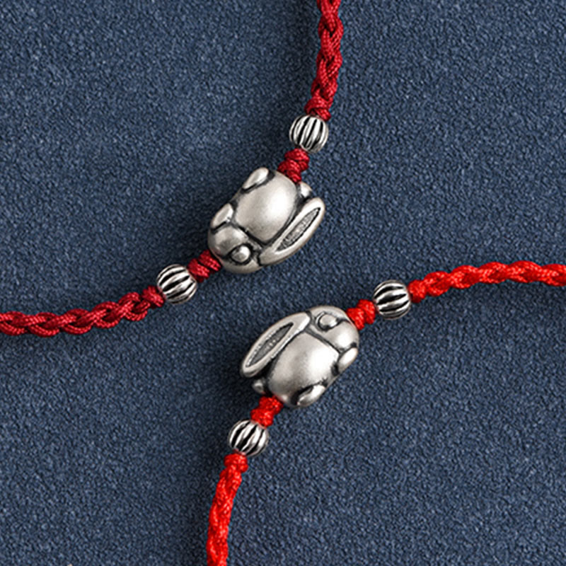 EverestArtStudios Handmade 999 Sterling Silver Rabbit Luck Rope Bracelet Anklet