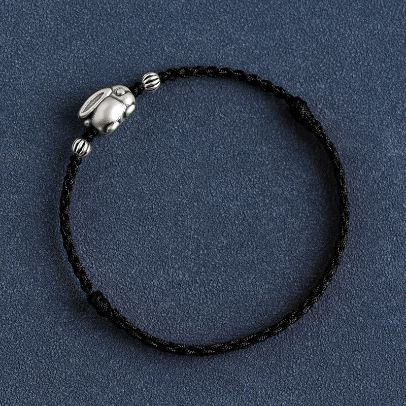 EverestArtStudios Handmade 999 Sterling Silver Rabbit Luck Rope Bracelet Anklet