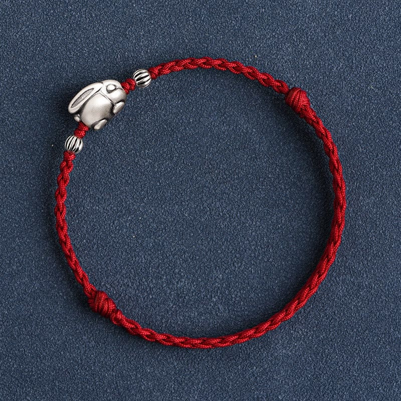 EverestArtStudios Handmade 999 Sterling Silver Rabbit Luck Rope Bracelet Anklet