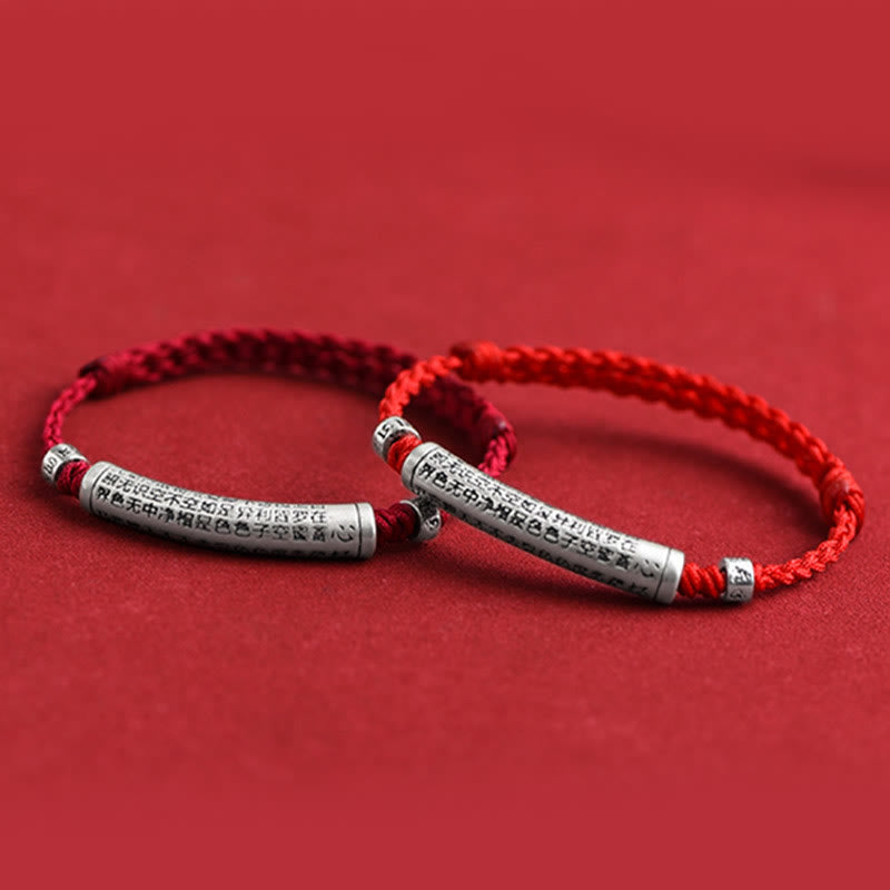 EverestArtStudios Handcrafted 999 Fine Silver Om Mani Padme Hum Heart Sutra Inscribed Fortune Cord Bracelet Anklet