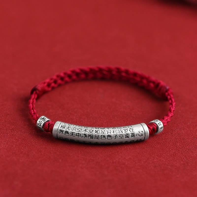 EverestArtStudios Handcrafted 999 Fine Silver Om Mani Padme Hum Heart Sutra Inscribed Fortune Cord Bracelet Anklet
