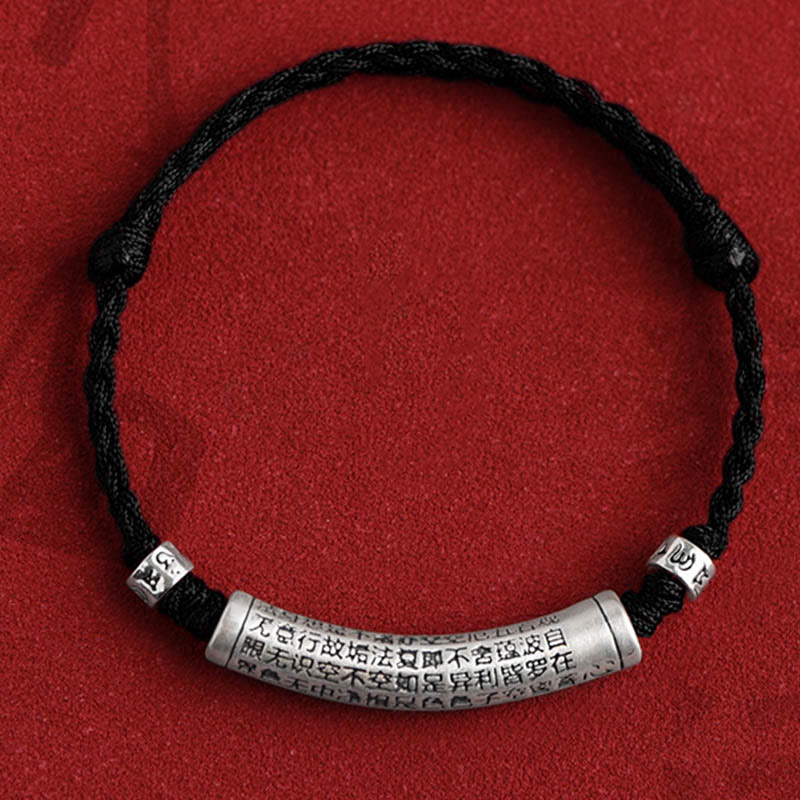 EverestArtStudios Handcrafted 999 Fine Silver Om Mani Padme Hum Heart Sutra Inscribed Fortune Cord Bracelet Anklet