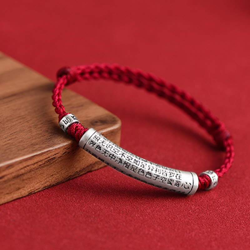 EverestArtStudios Handcrafted 999 Fine Silver Om Mani Padme Hum Heart Sutra Inscribed Fortune Cord Bracelet Anklet