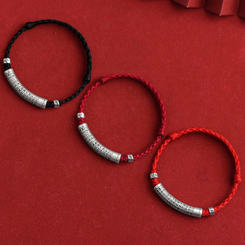 EverestArtStudios Handcrafted 999 Fine Silver Om Mani Padme Hum Heart Sutra Inscribed Fortune Cord Bracelet Anklet