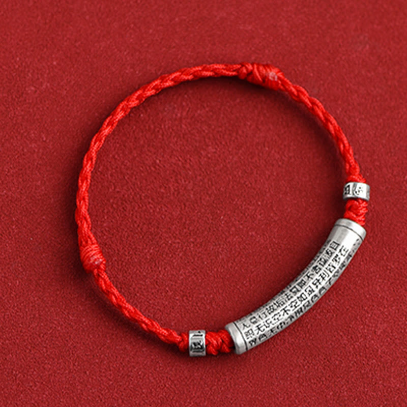 EverestArtStudios Handcrafted 999 Fine Silver Om Mani Padme Hum Heart Sutra Inscribed Fortune Cord Bracelet Anklet