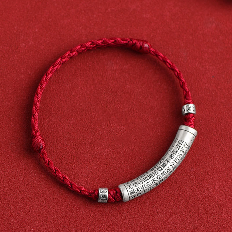 EverestArtStudios Handcrafted 999 Fine Silver Om Mani Padme Hum Heart Sutra Inscribed Fortune Cord Bracelet Anklet