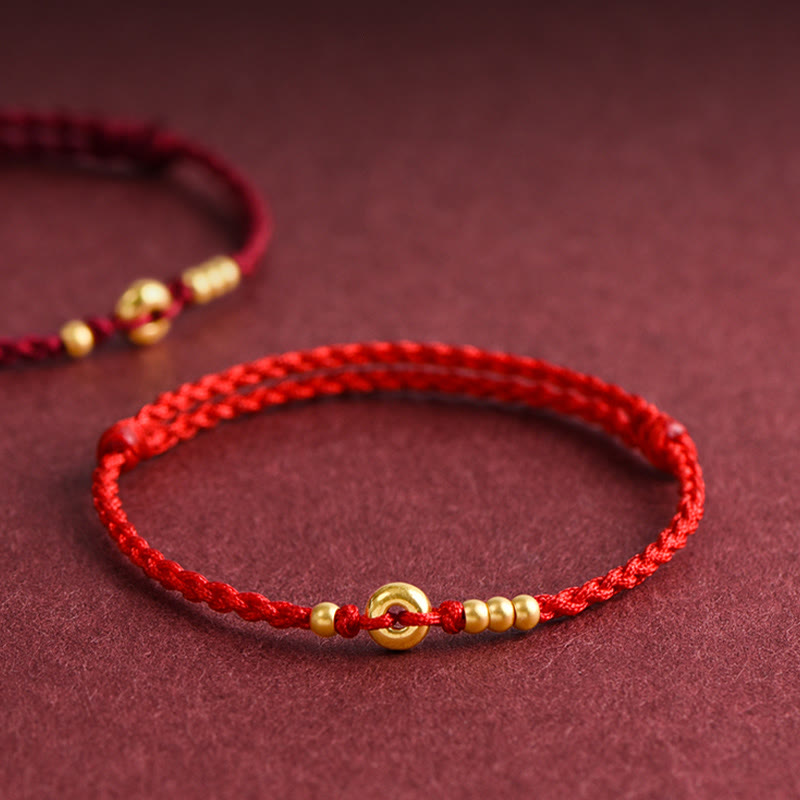 EverestArtStudios 999 Gold Small Peace Buckle Design Handmade Luck Braided Rope Bracelet Anklet