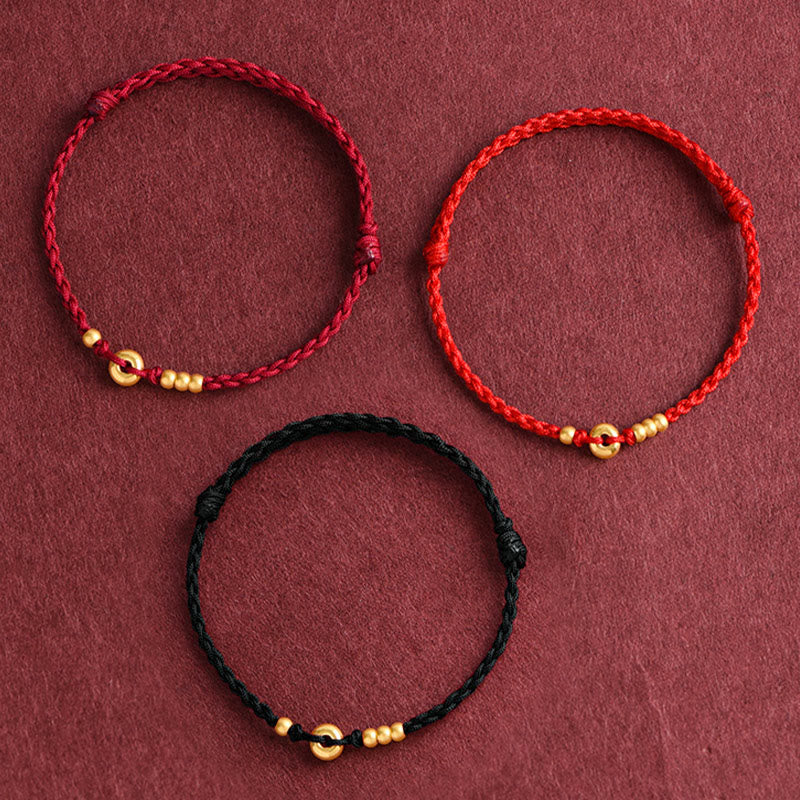 EverestArtStudios 999 Gold Small Peace Buckle Design Handmade Luck Braided Rope Bracelet Anklet