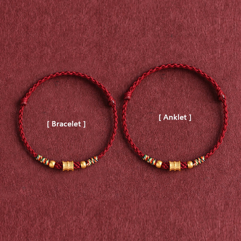 EverestArtStudios 999 Gold Small Bucket Shape Design Handmade Luck Braided Rope Bracelet Anklet