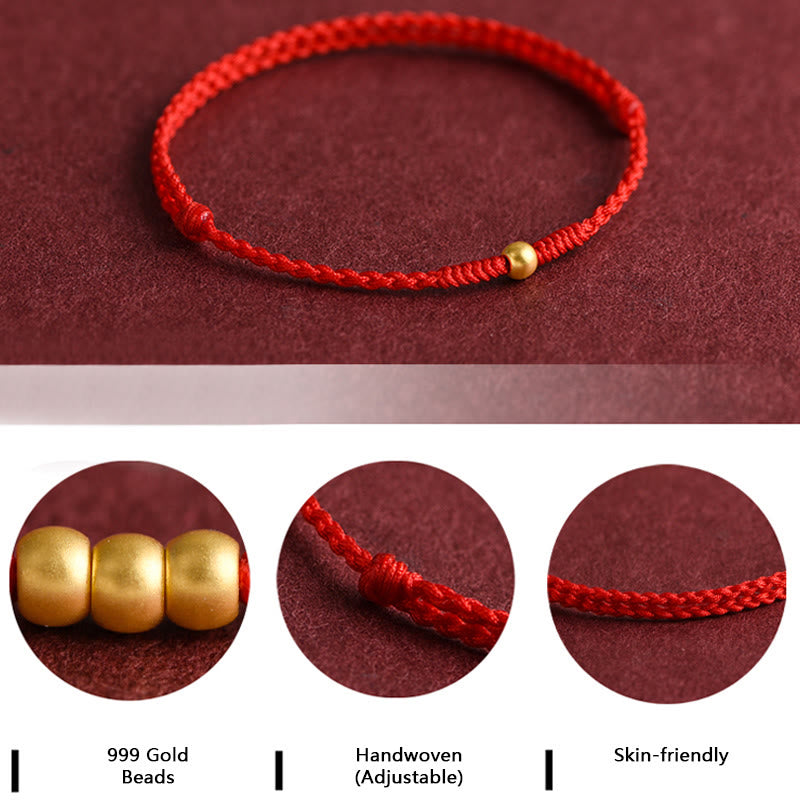 EverestArtStudios 999 Gold One Mini Bead Design Handmade Strength Braided Rope Bracelet Anklet