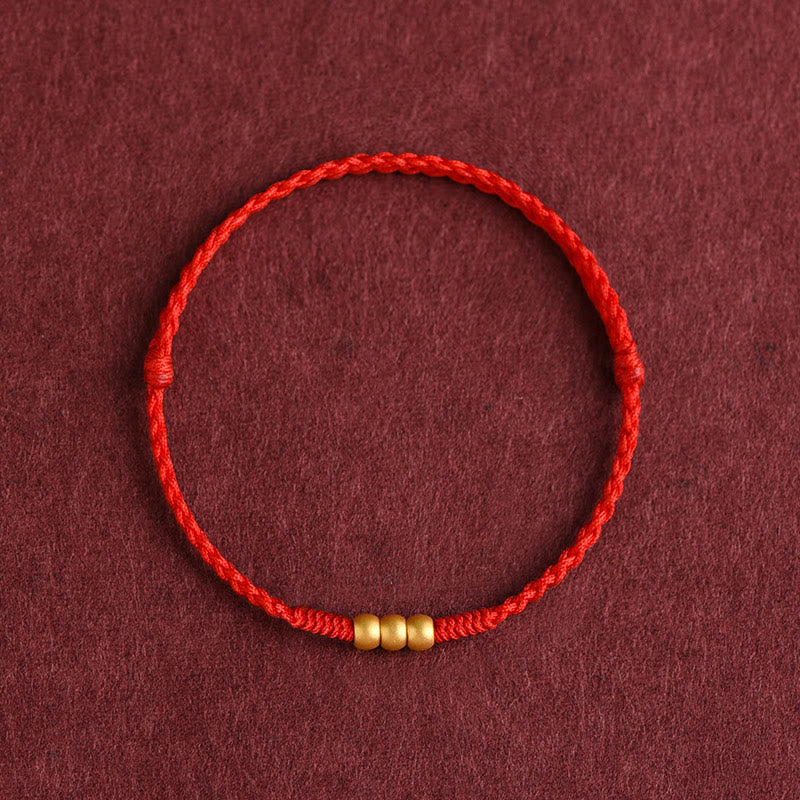 EverestArtStudios 999 Gold Mini Three Beads Design Handmade Luck Rope Bracelet Anklet