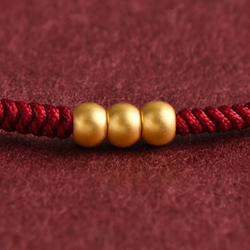 EverestArtStudios 999 Gold Mini Three Beads Design Handmade Luck Rope Bracelet Anklet